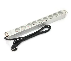 OEM 19" PDU hliníková / Zásuvková lišta do racku / 1U / 9x zásuvka Typ E / 1x Schuko / 16 A / 1,8 m