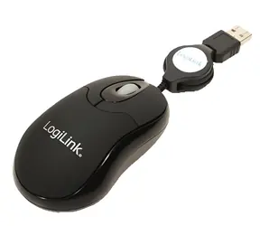 LogiLink Mini optická myš s navíjecím kabelem černá / Myš / USB / 800 DPI / 3 tlačítka