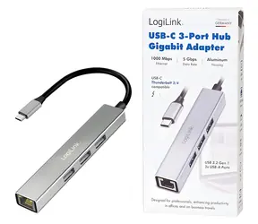 USB hub 3x USB-A + RJ45 Gigabit / USB hub / USB 3.2 / Gigabit Ethernet