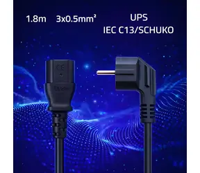 Napájecí kabel Schuko - IEC C13 90° / Napájecí kabel / CEE 7/7 (E/F) - IEC C13 / úhlový / měď Cu / 1,8 m