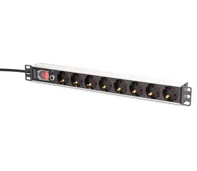 Digitus PDU 1U 8x Schuko černá / Zásuvková lišta / 230V/16A/4000W / kabel 2m / hliníkové tělo / vypínač