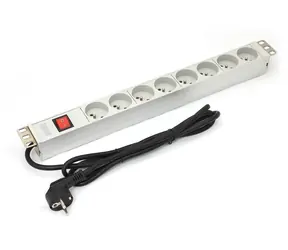 Napájecí lišta do racku 19" hliníková / PDU / 8x zásuvka / 16 A / vypínač / 1,8 m