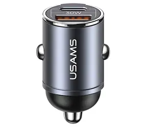 USAMS C38 stříbrná / Autonabíječka / USB-C + USB-A / 30W / Fast Charge