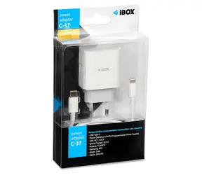 Síťová nabíječka C-37 bílá / Nabíječka / USB-C - Lightning kabel / 20W / PD