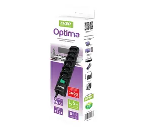 OPTIMA T/LZ08-OPT050 černá / Prodlužovací kabel s přepěťovou ochranou / 6x zásuvka / 5 m / 175 J
