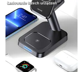 USAMS US-CC150 černá / Bezdrátová nabíječka 3v1 / MagSafe / 20W