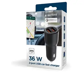 Autonabíječka 2x USB-A QC3.0 36W černá / Autonabíječka / 2x USB-A / QC 3.0 / 36W