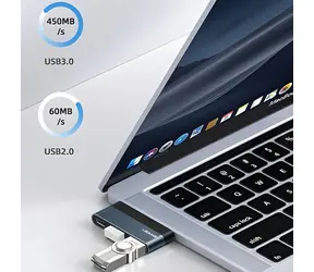 USAMS SJ491 šedá / USB-C hub / USB 3.0 / Micro SD / 60W PD