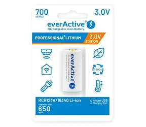 Akumulátor 16340 3V 700 mAh / Nabíjecí baterie / Li-ion / Micro-USB nabíjení
