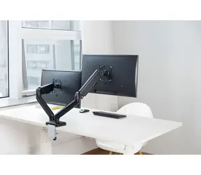 Techly černá / Stolní držák pro dva monitory / 17-32" / nosnost 9 kg / VESA 75-100 mm / plynová pružina
