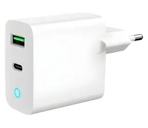 Síťová nabíječka USB-A + USB-C 20W bílá / Nabíječka / LED kontrolka / PD / QC3.0