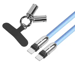Kabel 2v1 USB-C se smyčkou 1m modrá / Datový kabel / USB-C / karabina na klíče