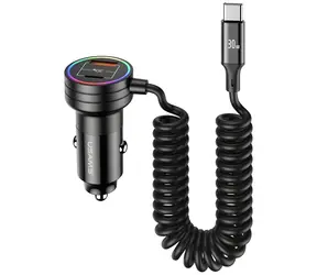 USAMS US-CC167 černá / Autonabíječka / 2x USB-C + 1x USB-A / 60W / s kabelem USB-C / Rychlé nabíjení