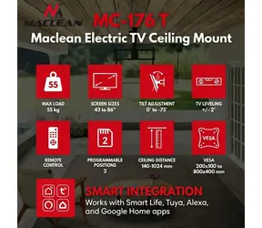Elektrický stropní držák TV MC-176 T / Stropní držák TV / motorizovaný / VESA 200x100-800x400 / 43-86" / 55 kg