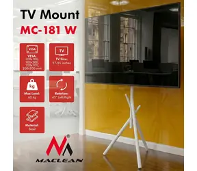 MC-181 W bílá / Podlahový stojan pro TV / 27-55" / nosnost 60 kg / VESA 200x200 / otočný 45°