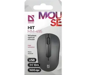 Defender HIT MM-495 černá / Bezdrátová optická myš / 1600 DPI / 2 tlačítka / USB