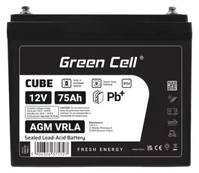 Green Cell AGM12V75AH-J / Olověný akumulátor VRLA AGM / 12V / 75Ah / IP54