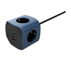 Cellline Power Socket Cube modrá / Napájecí kostka / 6v1 / 2500W / 2x USB-C PD 65W / USB-A