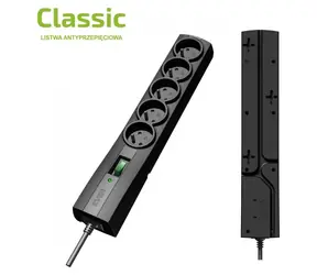 Přepěťová ochrana Classic 3m černá / Přepěťová ochrana / 5 zásuvek / 2500 W / 175 J