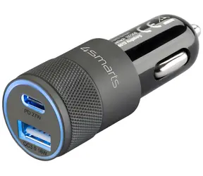 4smarts Rapid+ 27W Quick Charge PD černo-šedá / Autonabíječka / USB-C / USB-A / Power Delivery / Quick Charge 3.0