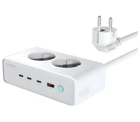 4smarts 6in1 65W GaN bílá / Nabíjecí stanice / 3x USB-C PD / USB-A / 2x AC zásuvka