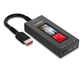 Lindy HDMI 8K60 Signal Analyzer černá / AV analyzátor signálu / LCD displej / 12bit / 2x USB-C