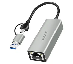 USB-C adaptér na Gigabit Ethernet + USB šedá / Adaptér / RJ-45 / USB-A / 1000 Mbit/s