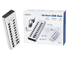 USB Hub 10 portů USB-A/C / USB rozbočovač / USB 3.2 / Přepínač zapnutí/vypnutí portů