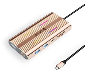 Orico USB-C Hub 12v1 růžovo-zlatá / USB-C hub / RGB / PD 100W / 2x HDMI 4K60Hz / DP 4K60Hz / RJ45
