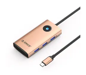 Orico USB-C Hub 6v1 růžovo-zlatá / USB-C hub / 3x USB-A 3.0 / USB-C 3.0 / USB-C PD 100W / HDMI 4K/30Hz