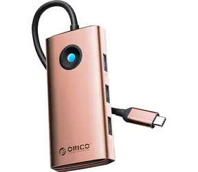 Orico USB-C Hub 6v1 růžovo-zlatá / Dokovací stanice / 3x USB-A 3.0 / USB-C PD 100W / HDMI 4K 30Hz / RJ45 Gigabit