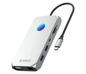 Orico USB-C hub 12v1 RGB / Dokovací stanice / USB-C PD 100W / 3x USB-A 3.1 / HDMI 4K 30Hz / VGA / microSD/SD
