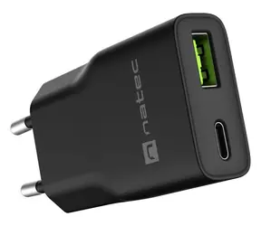 Natec Ribera GaN Slim černá / Nabíječka / 20 W / USB-C + USB-A / GaN / PD 3.0
