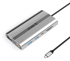 Orico USB-C hub 12v1 stříbrná / Dokovací stanice / USB-C PD 100W / HDMI 4K / VGA / RJ45 Gigabit