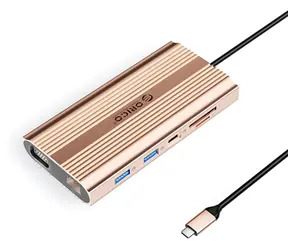 Orico USB-C hub 12v1 růžovo-zlatá / USB-C hub / USB-C PD 100W / HDMI 4K / VGA / RJ45 Gigabit