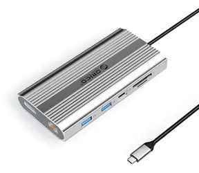 Orico dokovací stanice 12v1 stříbrná / USB-C PD 100W / 2x HDMI 4K60Hz / DisplayPort 4K60Hz / RJ45