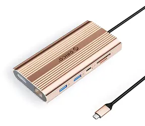 Orico USB-C Hub 12v1 růžovo-zlatá / USB-C hub / PD 100W / 2x HDMI 4K60Hz / DP 4K60Hz / RJ45 Gigabit