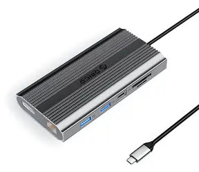 Orico dokovací stanice 12v1 šedá / USB-C PD 100W / 2x HDMI 4K60Hz / DisplayPort 4K60Hz / RJ45