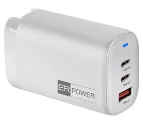 ER Power 65W bílá / Napájecí adaptér / GaN / 2x USB-C + USB-A / UK, EU vidlice