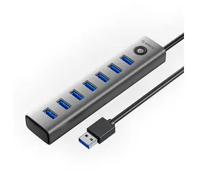 Orico USB Hub 7x USB-A šedá / USB hub / 7x USB-A 3.0 / nabíjecí port USB-C 5V/3A / kabel 1 m