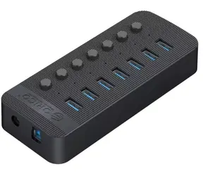 Orico aktivní USB hub 7x USB-A černá / USB hub / 5 Gbps / BC 1.2 / 24W nabíjení
