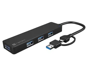 Natec MAYFLY černá / USB rozbočovač / 4x USB-A 3.0 / USB-C adaptér