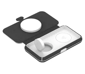 ER POWER Skládací nabíječka 3v1 černá / Cestovní nabíječka / MagSafe a Qi / telefon, hodinky, sluchátka