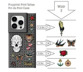 Pinit Dynamic Case + Tattoo Pin černá, vzor 2 / Kryt na mobilní telefon / Apple iPhone 13/14/15 / sada s odznaky