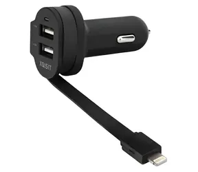 Xqisit nabíječka do auta černá / Nabíječka do auta / 2x USB + Lightning kabel / 6A / 12-24V