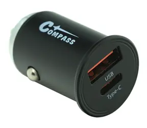 Compass Zástrčka do autozásuvky nízkoprofilová / Nabíječka / 12/24 V / USB-A QC3.0 + USB-C PD3.0 / 30 W