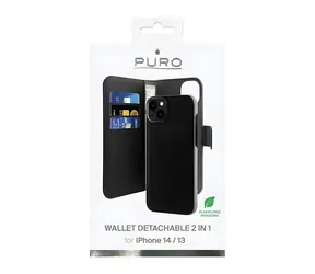 Puro Wallet Detachable černá / Pouzdro / MagSafe / 2v1 s peněženkou / iPhone 14 Plus, 15 Plus