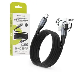 Mobile Origin CB14 vesmírně šedá / Rotační kabel / USB-C - USB-C / 540° otočný konektor / 240 W PD 3.1 / 1 m