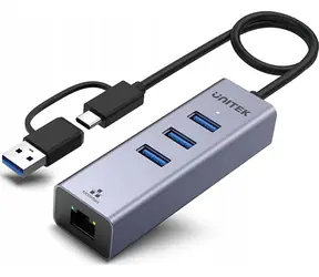 Unitek Hub USB-C 4v1 / USB hub / Ethernet / 3x USB-A / 5 Gbps / adaptér USB-A