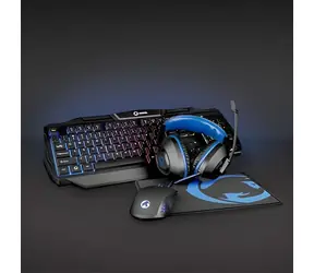 Nedis Herní souprava 4v1 černá, modrá / Herní sada / Klávesnice, myš, sluchátka, podložka pod myš / US layout